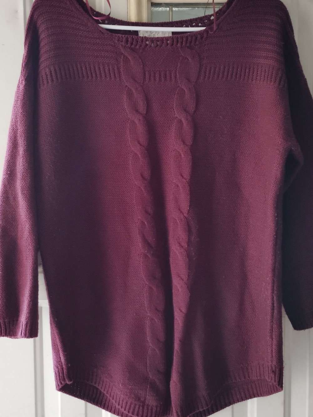 Debbie Morgan Burgundy Cable Knit Scoop Neck Sweater